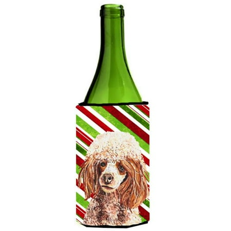 Red Miniature Poodle Candy Cane Christmas Wine bottle sleeve Hugger 24 Oz.