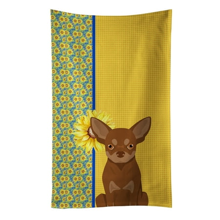 Summer Sunflowers Chocolate and Tan Chihuahua Kitchen Towel 15 in x 25 in