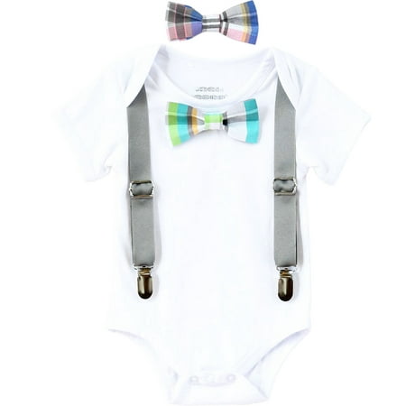 Noah s Boytique Baby Boy Clothes With Interchangeable Bow Ties and Grey Suspenders Teal Plaid and Blue Plaid Set 18-24 Months 
Noah s Boytique Baby Boy Clothes With Interchangeable Bow Ties and Grey Suspenders Teal Plaid and Blue Plaid Set 18-24 Months