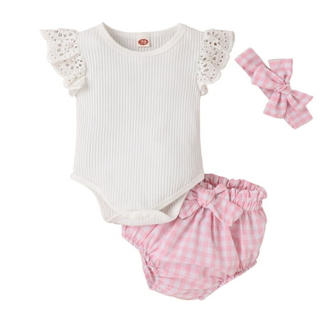 HIBRO Toddler Girls Short Sleeve Ribbed Tops Romper Pink Plaid Shorts With Headband 3PCS Outfits Clothes Set For Babys Clothes Welcome Baby Arrival Baby Girl Month
HIBRO Toddler Girls Short Sleeve Ribbed Tops Romper Pink Plaid Shorts With Headband 3PCS Outfits Clothes Set For Babys Clothes Welcome Baby Arrival Baby Girl Month
