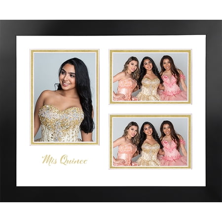 Mis Quince Triple Opening Photo Frame White and Gold Mat - Gold Imprint