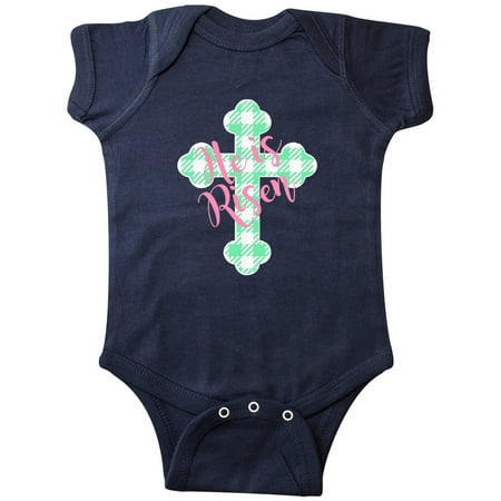 Inktastic He Is Risen Green Plaid Cross Gift Baby Boy or Baby Girl Bodysuit