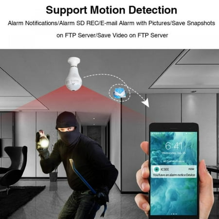 Yinrunx HD 1080P Light Bulb Camera 2.4GHz Wireless Security IP 360 Degrees Panoramic VR Home Surveillance Dome Cam with Night Vision Motion Detection Alarm for Baby Office Pet (1080P)
Yinrunx HD 1080P Light Bulb Camera 2.4GHz Wireless Security IP 360 Degrees Panoramic VR Home Surveillance Dome Cam with Night Vision Motion Detection Alarm for Baby Office Pet (1080P)