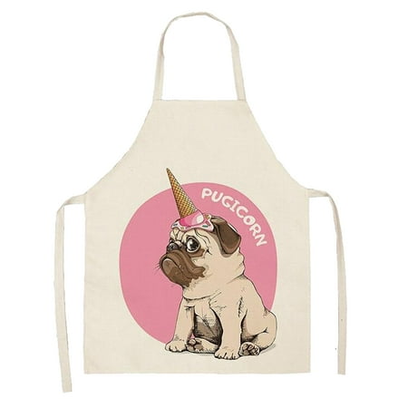 Gyedtr Dog Pug Printed Cotton Linen Sleeveless Apron Kitchen