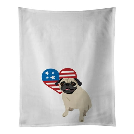 Pug Fawn #2 Patriotic White Kitchen Towel Set of 2 19 in x 28 in