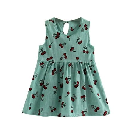 Princess Dresses for Girls Sleeveless Midi Dresses Floral Print Green 100