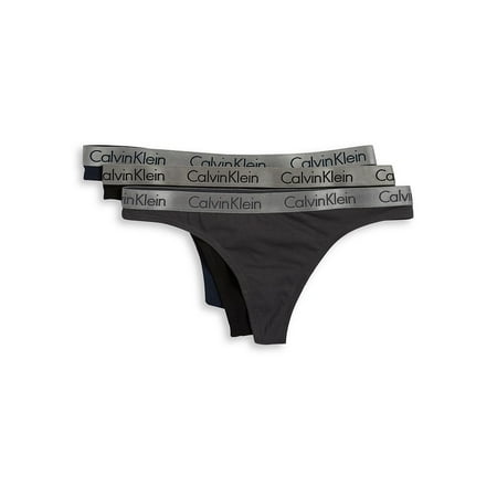 Calvin Klein Women s Radiant Logo Cotton 3 Pack Thong Panty Black/Gray Small