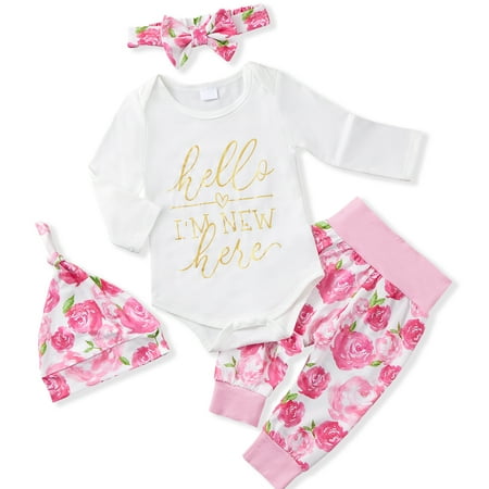 URMAGIC Newborn Baby Girls Letter Romper Floral Pants Headband Hat 4PCS Outfits
URMAGIC Newborn Baby Girls Letter Romper Floral Pants Headband Hat 4PCS Outfits