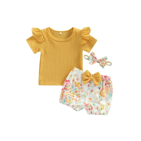 Calsunbaby Kids Toddler Girls Summer 3Pcs Outfits Solid Color Short Sleeve T-shirt + Floral Lantern Shorts + Headband Yellow 2-3 Years
Calsunbaby Kids Toddler Girls Summer 3Pcs Outfits Solid Color Short Sleeve T-shirt + Floral Lantern Shorts + Headband Yellow 2-3 Years