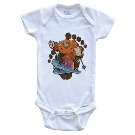 Bigfoot Skiing Baby Bodysuit - Sasquatch on Skis One Piece Baby Bodysuit