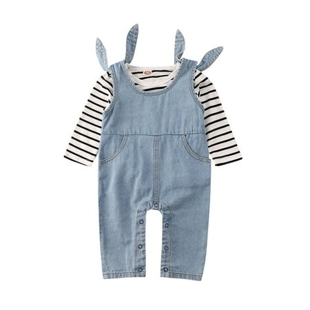 jaweiw Baby Girls Boys Spring Fall Clothes Set Long Sleeve O-neck Stripe T-shirt+Denim One-piece Romper Size 0 6 9 12 18 M
jaweiw Baby Girls Boys Spring Fall Clothes Set Long Sleeve O-neck Stripe T-shirt+Denim One-piece Romper Size 0 6 9 12 18 M
