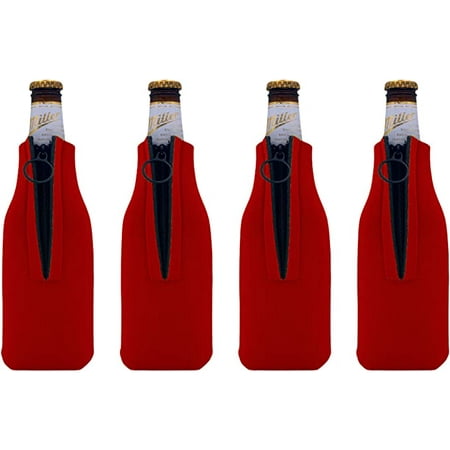 Blank Soft Foam Zipper Beer Bottle Coolie (4 Pack Red)