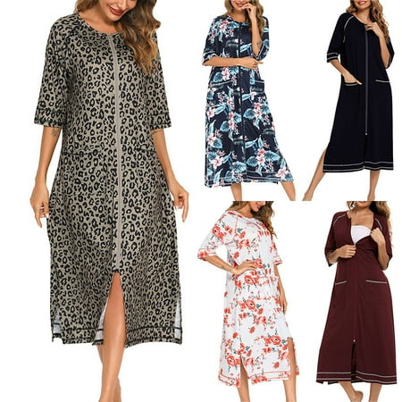 Women s Zipper Nightdress Casual Loose Nursing Clothes Oversize Pajamas