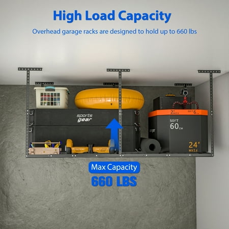 Adjustable Heavy Duty 660lbs Weight Capacity 4x8ft Overhead Black Metal Garage Ceiling Storage Rack Organization System
Adjustable Heavy Duty 660lbs Weight Capacity 4x8ft Overhead Black Metal Garage Ceiling Storage Rack Organization System