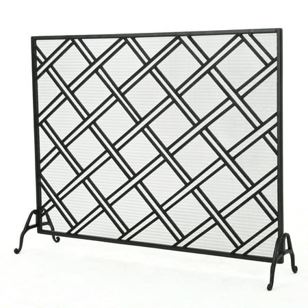 Jalama Contemporary Single Panel Iron Fireplace Screen Black