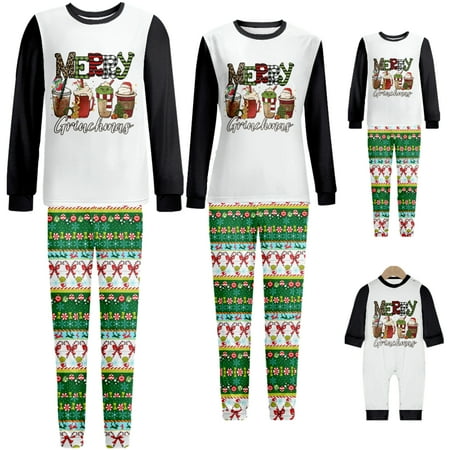 Cartoon Grinch Kawaii Long Sleeve Pajama Sets Long Sleeve Unisex Boy Girl Tops for Women Men Kids(Baby 70)