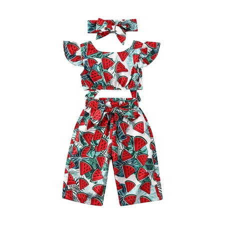 EYIIYE Kids Girl Fruits Printed Ruffle Sleeve Crop Tops + Elastic Long Pants + Bowknot Headband Outfits 1-5 Years
EYIIYE Kids Girl Fruits Printed Ruffle Sleeve Crop Tops + Elastic Long Pants + Bowknot Headband Outfits 1-5 Years