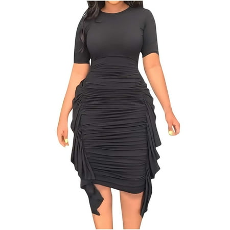 Women s Ruffle Mini Dress Casual Short Sleeve Creawneck High Waist Solid Color Pleat Wrap Bodycon Dresses Plus Size Loose Slim Fit Cocktail Party Dress
Women s Ruffle Mini Dress Casual Short Sleeve Creawneck High Waist Solid Color Pleat Wrap Bodycon Dresses Plus Size Loose Slim Fit Cocktail Party Dress