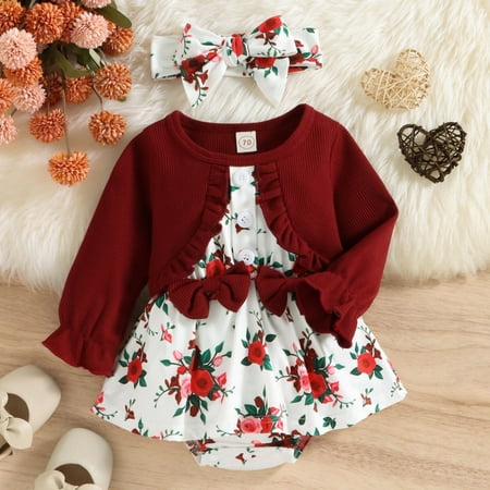 NIUREDLTD Girls Ruffles Long Sleeve Floral Prints Bowknot Romper Bodysuits Dress Headbands Set
NIUREDLTD Girls Ruffles Long Sleeve Floral Prints Bowknot Romper Bodysuits Dress Headbands Set
