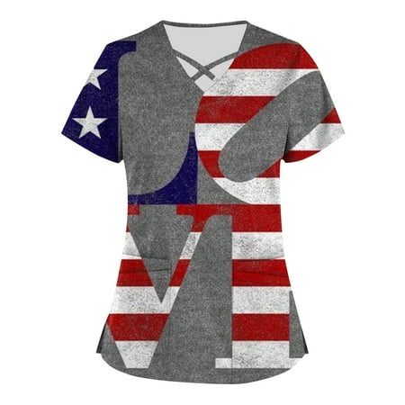 4th of July Shirts Plus Size Independence Day Printed Scrub Working Uniform Tops For Women Cross V-Neck Short Sleeve Fun T-Shirts Workwear Tee With Pockets Gray 5X-Large
4th of July Shirts Plus Size Independence Day Printed Scrub Working Uniform Tops For Women Cross V-Neck Short Sleeve Fun T-Shirts Workwear Tee With Pockets Gray 5X-Large