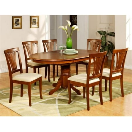 East West Furniture AVON7-SBR-C 7PC Oval Dining Set with Single Pedestal with 18 inch butterfly leaf and 6 padded seat