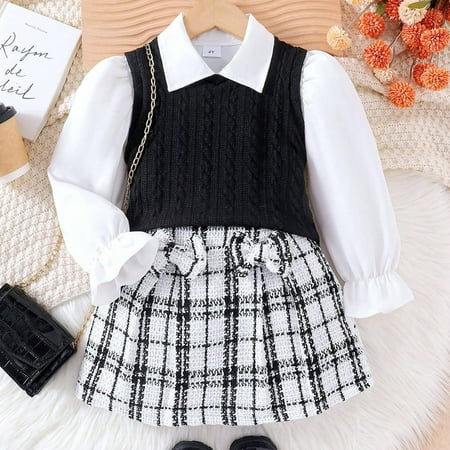 Hbdhejl Outfit Set For Girls Boys Toddler Childrens Long Sleeved Kids Shirt Knitted Plaid Skirt In Winter Suit Black 5-6 Years 
Hbdhejl Outfit Set For Girls Boys Toddler Childrens Long Sleeved Kids Shirt Knitted Plaid Skirt In Winter Suit Black 5-6 Years