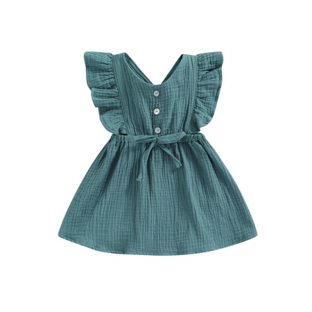 Frobukio Toddler Infant Girls Summer Casual Dress Backless Ruffled Solid Color Round Neck One-piece Dress Blue 12-18 Months
Frobukio Toddler Infant Girls Summer Casual Dress Backless Ruffled Solid Color Round Neck One-piece Dress Blue 12-18 Months