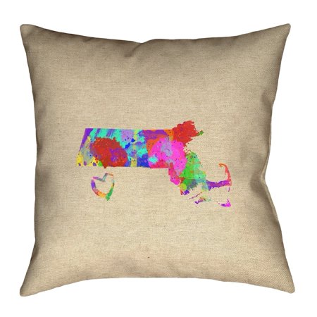 ArtVerse Katelyn Smith Massachusetts Love Watercolor Outdoor Pillow Cushion - UV Properties, Waterproof and Mildew Proof