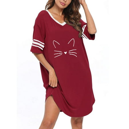 Sleep Shirts for Women Short Sleeve Cotton Novelty Night Dress V Neck Oversized Nightgowns Cute Cat Printed Loose Nightdress
Sleep Shirts for Women Short Sleeve Cotton Novelty Night Dress V Neck Oversized Nightgowns Cute Cat Printed Loose Nightdress