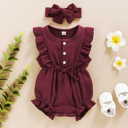 Fidelma Girls Outfits&Set Summer Baby Girls Romper + Headband Cotton Linen Ruffles Sleeveless Rompers Wine-80
Fidelma Girls Outfits&Set Summer Baby Girls Romper + Headband Cotton Linen Ruffles Sleeveless Rompers Wine-80