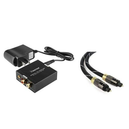 Insten Optical Coax Coaxial Toslink Digital to Analog Audio Converter RCA L\/R 3.5mm (+6' Audio TosLink Digital Cable)