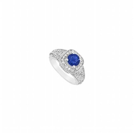 Sapphire & Diamond Engagement Ring 14K White Gold, 1.25 CT - Size 9