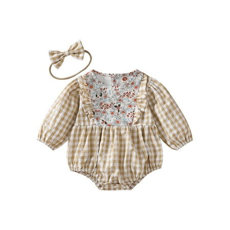 sdghg Infant Baby Girl Sweet Jumpsuit Flower Plaid Print Long Sleeve Round Neck Ruffled Romper + Bow Headband
sdghg Infant Baby Girl Sweet Jumpsuit Flower Plaid Print Long Sleeve Round Neck Ruffled Romper + Bow Headband