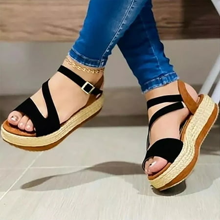 

Summer New Thick-soled Large Size Sandals Hollow Buckle Women s Shoes