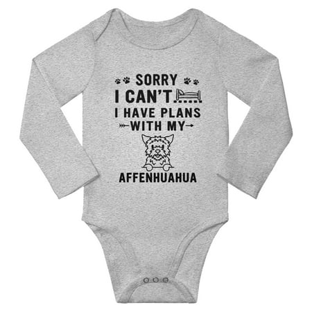 Sorry I Can t I Have Plans With My Affenhuahua Baby Long Sleeve Romper (Gray 18-24 Months)
Sorry I Can t I Have Plans With My Affenhuahua Baby Long Sleeve Romper (Gray 18-24 Months)