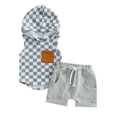 Baby Boy Summer Outfits Checkerboard Print Sleeveless Hoodie T-shirt and Stretch Casual Shorts Set(0-24Months,2-3Years)
Baby Boy Summer Outfits Checkerboard Print Sleeveless Hoodie T-shirt and Stretch Casual Shorts Set(0-24Months,2-3Years)