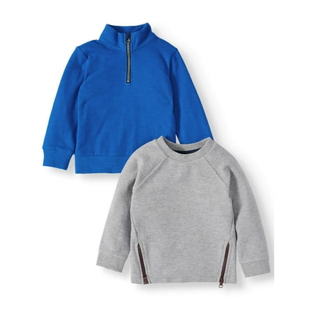 Wonder Nation Toddler Boy Long Sleeve Ottoman T-Shirt and 1/4 Zip Pullover Sweatershirt