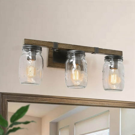 LNC 3-Light Black and Antique Brown Mason Jar Glass Bathroom Vanity Light 21.3 L x 9.1 D x 5.9 H
LNC 3-Light Black and Antique Brown Mason Jar Glass Bathroom Vanity Light 21.3 L x 9.1 D x 5.9 H