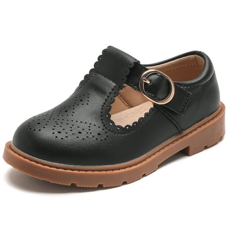 DADAWEN Girl s Mary Jane T-Strap Flats Dress Shoes Princess Shoes School Uniform Shoes Picture Day Shoes Black 11 Little Kid
