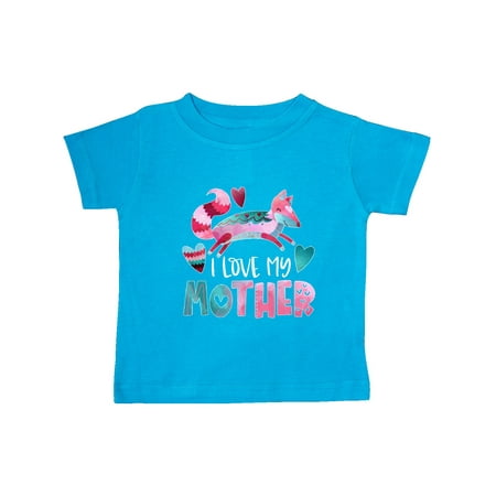 Inktastic I Love My Mother Pink and Blue Fox with Hearts Gift Baby Boy or Baby Girl T-Shirt