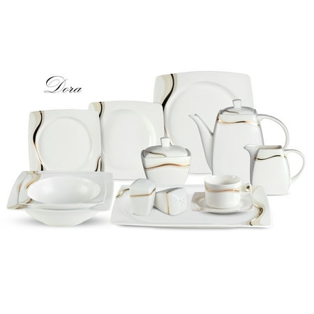 World Gifts 57 Pieces Bone China Dinnerware Set - Service for 8 People Dora