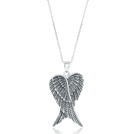 Beaux Bijoux Sterling Silver Double Angel Wings Heart Pendant with 18 Chain