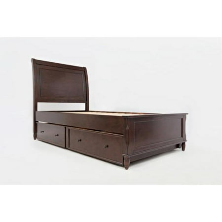 Transitional Style Twin Size Wooden Panel Bed with Trundle, Birch Cherry Brown