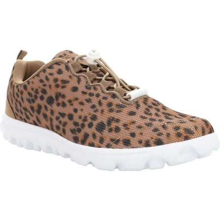 Women s Propet TravelActiv Safari Sneaker Brown Cheetah Precision Knit