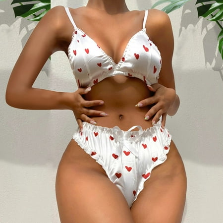QWANG Satin Heart Print Lingerie Set Satin Pajamas Nightwear Cute Wireless Bra Underwear
QWANG Satin Heart Print Lingerie Set Satin Pajamas Nightwear Cute Wireless Bra Underwear