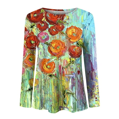 Fsqjgq Womens Tops Long Plus Size Printed Shirt for Womens Casual Autumn Winter Long Sleeves Tops Round Neck Tee Tunic Flower Loose Side Blouse Bustier Top Plus Size Women Blue Xxl 
Fsqjgq Womens Tops Long Plus Size Printed Shirt for Womens Casual Autumn Winter Long Sleeves Tops Round Neck Tee Tunic Flower Loose Side Blouse Bustier Top Plus Size Women Blue Xxl