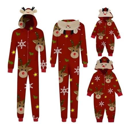 

Kids Christmas Pajamas Matching Family Christmas Siamese Pajamas Sets Deer Head Embroidery Hooded Romper PJs Zipper Jumpsuit Loungewear (Dad)