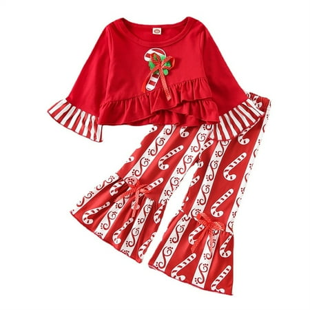 Female Baby Clothes Xmas Toddler Kids Child Baby Girls Long Ruffled Sleeve Striped Blouse Tops Cartoon Print Bell Bottomed Pants Trousers Christmas Outfits Set 2PCS Girls Juniors Outfits
Female Baby Clothes Xmas Toddler Kids Child Baby Girls Long Ruffled Sleeve Striped Blouse Tops Cartoon Print Bell Bottomed Pants Trousers Christmas Outfits Set 2PCS Girls Juniors Outfits
