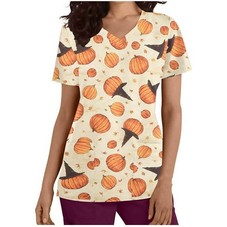 CHGBMOK Scrub Tops for Women V-neck Workwear Printing Short Sleeve T Shirts Solid Color Overalls
CHGBMOK Scrub Tops for Women V-neck Workwear Printing Short Sleeve T Shirts Solid Color Overalls