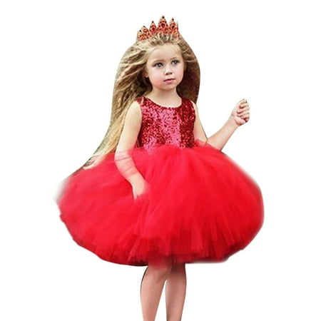 kpoplk Toddler Dresses Baby Girl Mesh Tulle Birthday Dresses Tutu Sleeveless Pageant Party Dress Toddler Little Girl Dresses(Red)